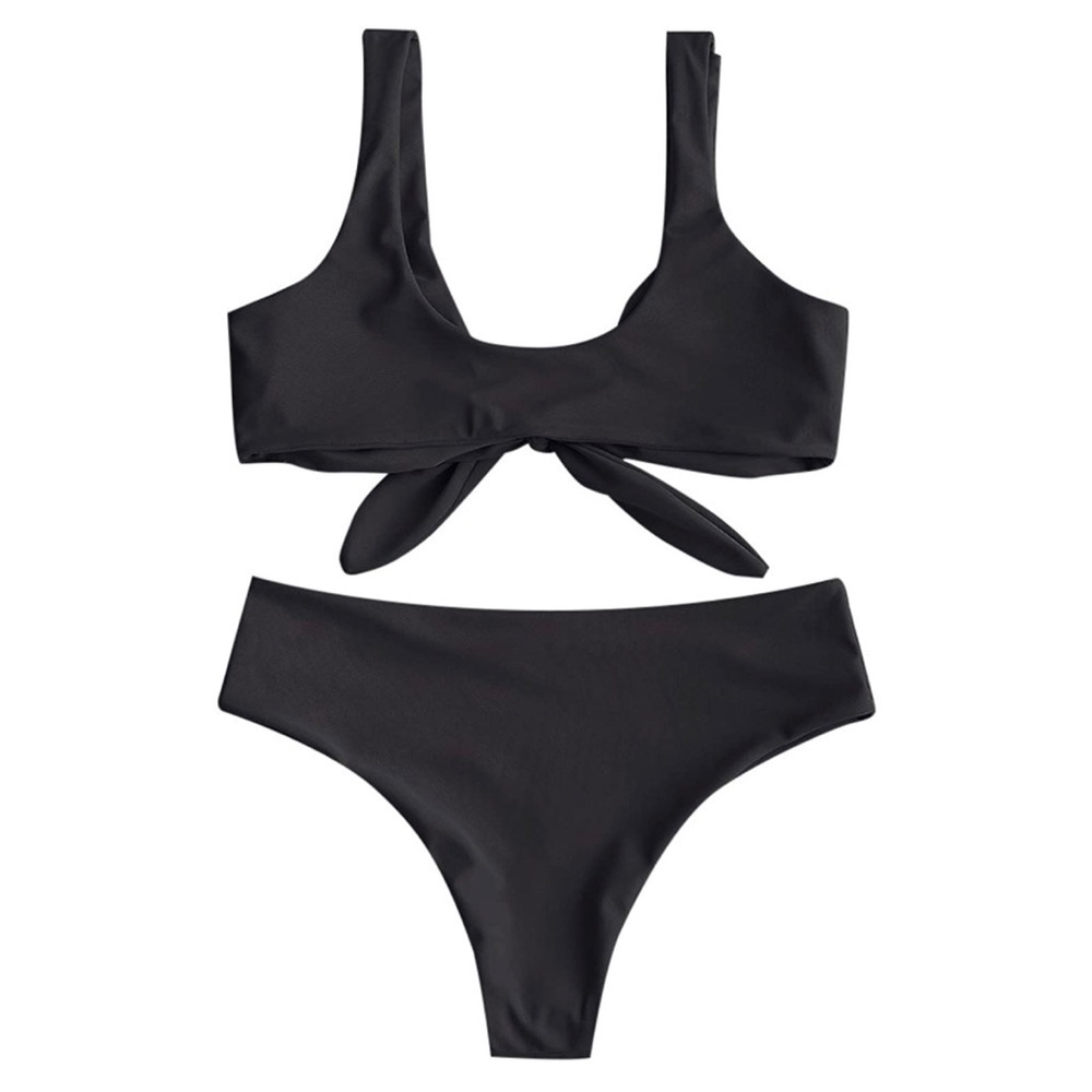 Womens Solid Color Strap Padded Front Knot Bikini Set sz 6 - Picture 2 of 8